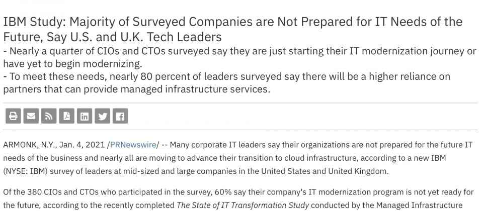 IBM调查：多数企业自认当前数位转型仍不足应付未来需要